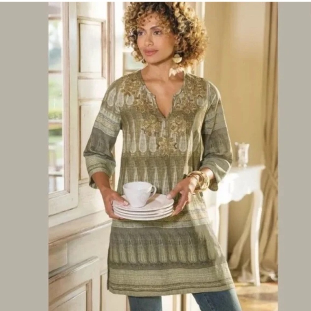 Soft Surroundings Brown Midi Dress tunic top bohemian style